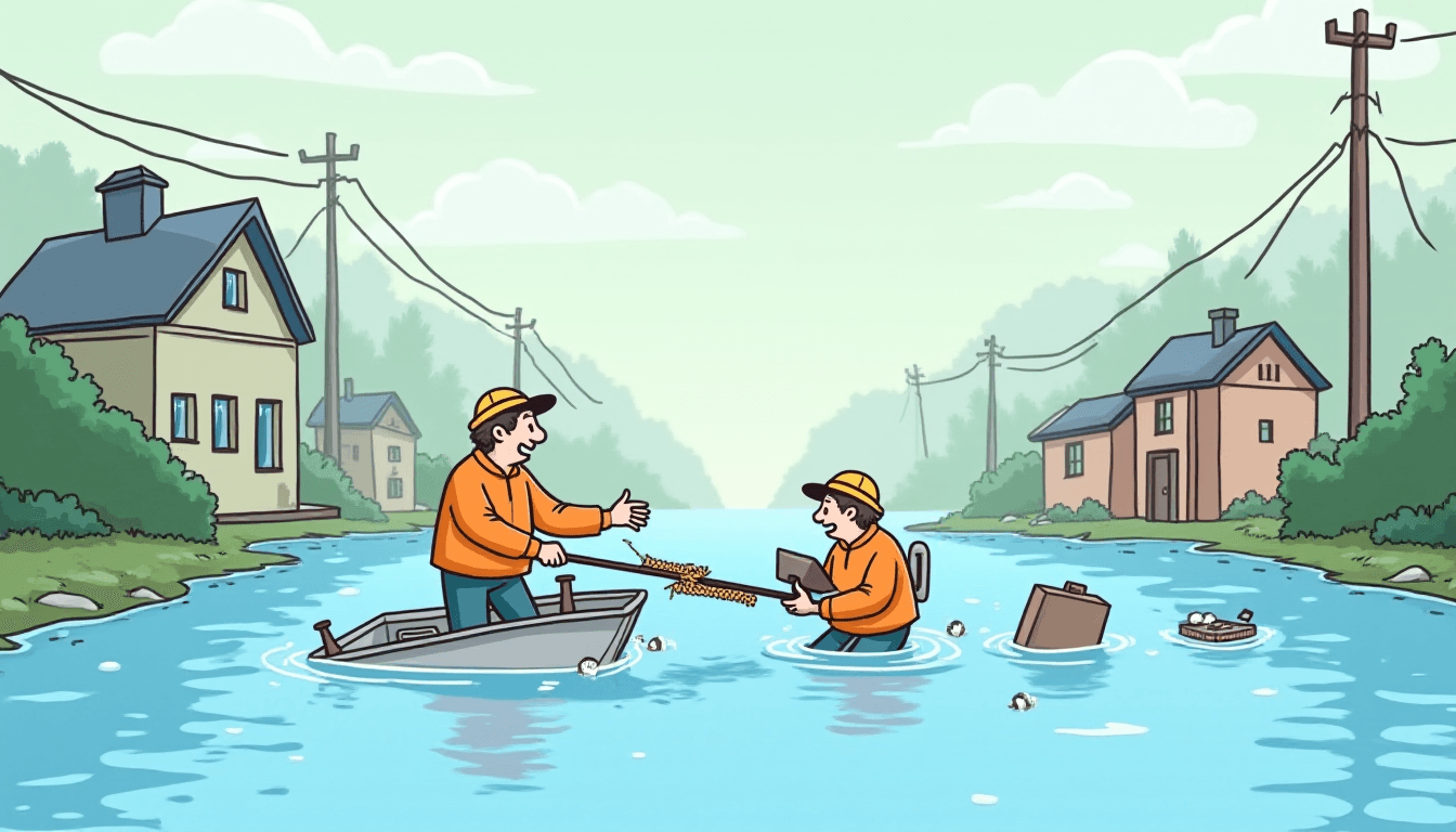 Cartoon Illustration of Closing Active Items During Flood