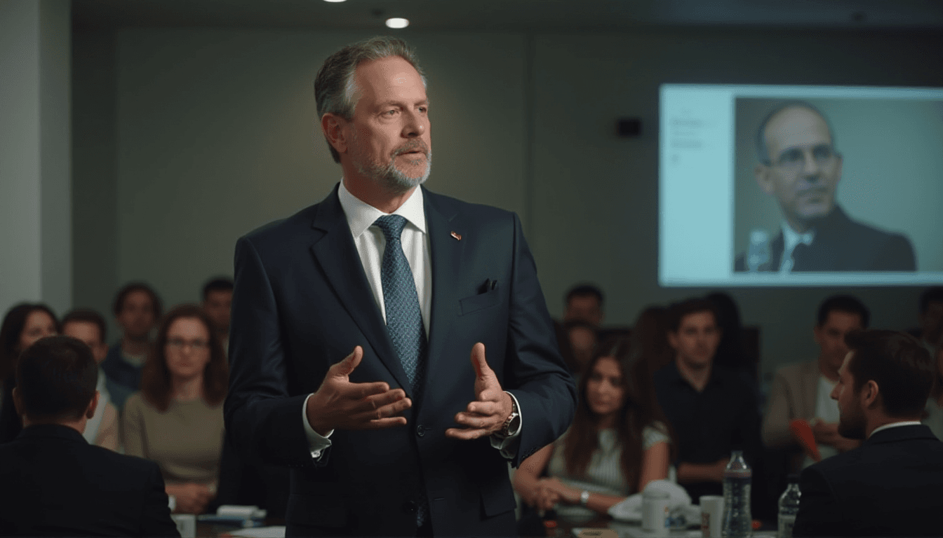 Man makes presentation suit