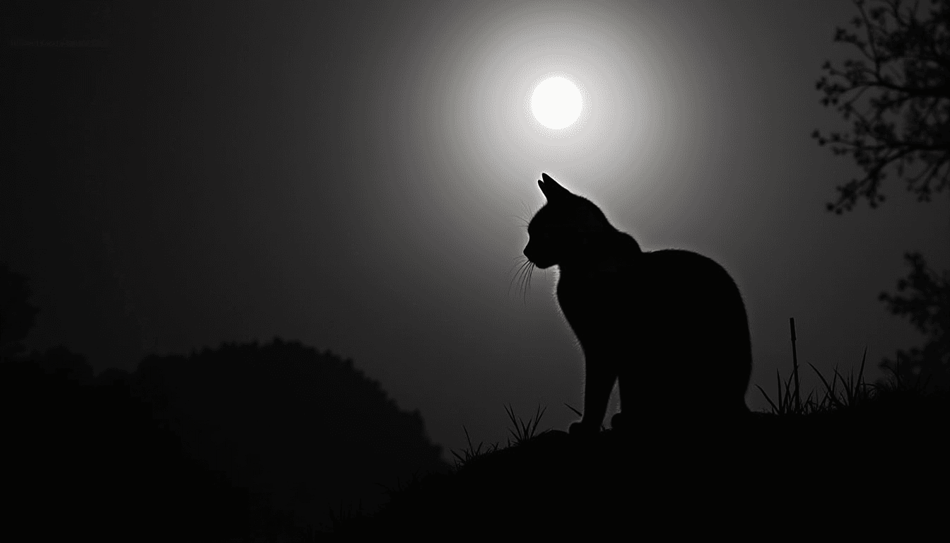 Black Cat Silhouette in Monochrome