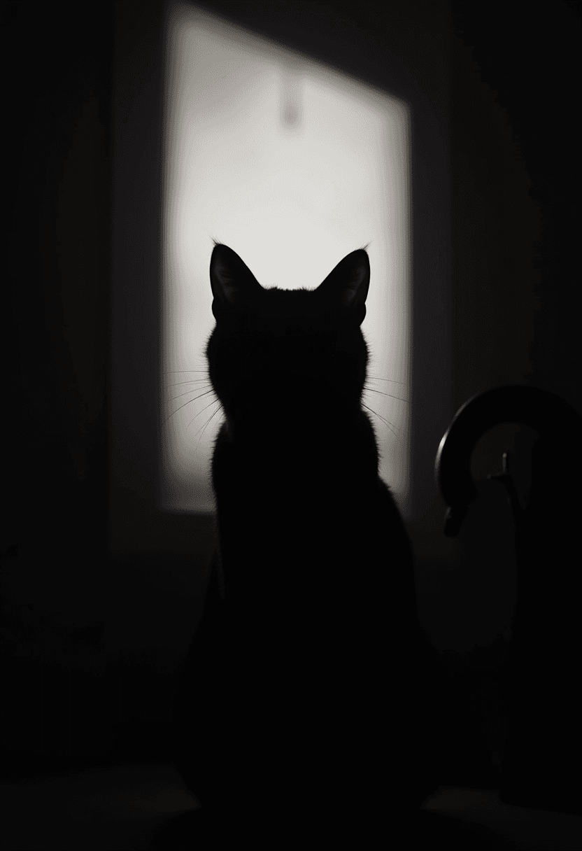 Black Cat Silhouette in Monochrome