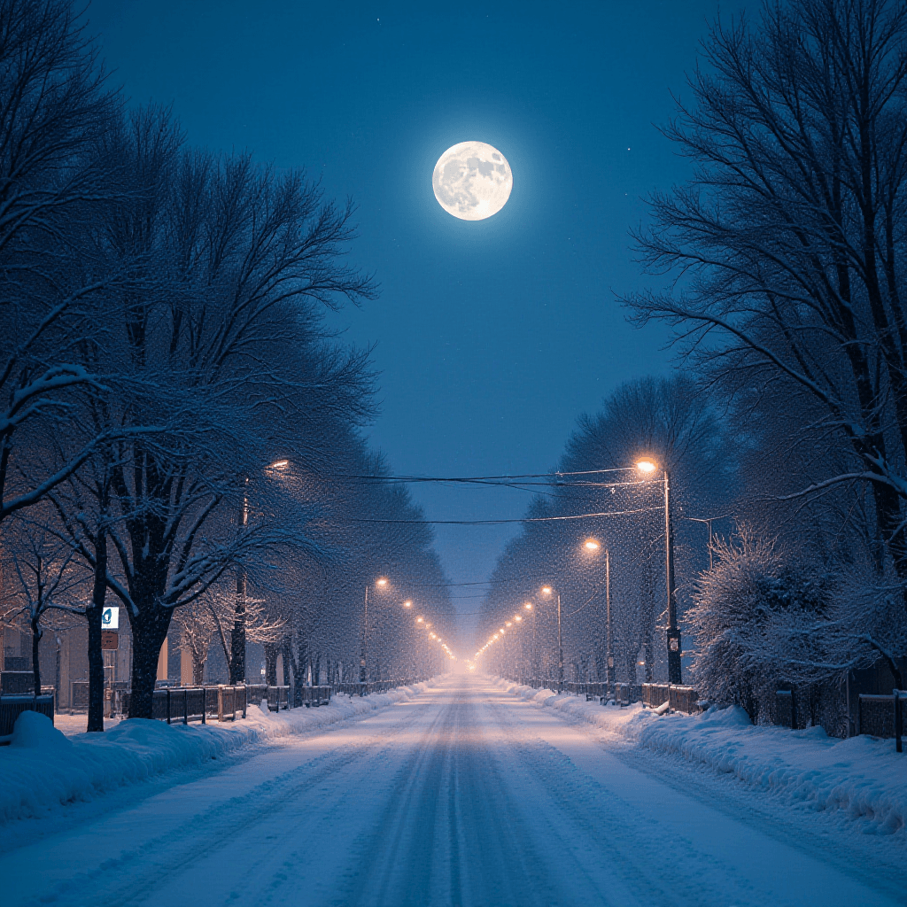 Serene City Nights Under Full Moon