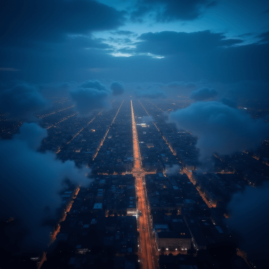 Realistic City Night Aerial View