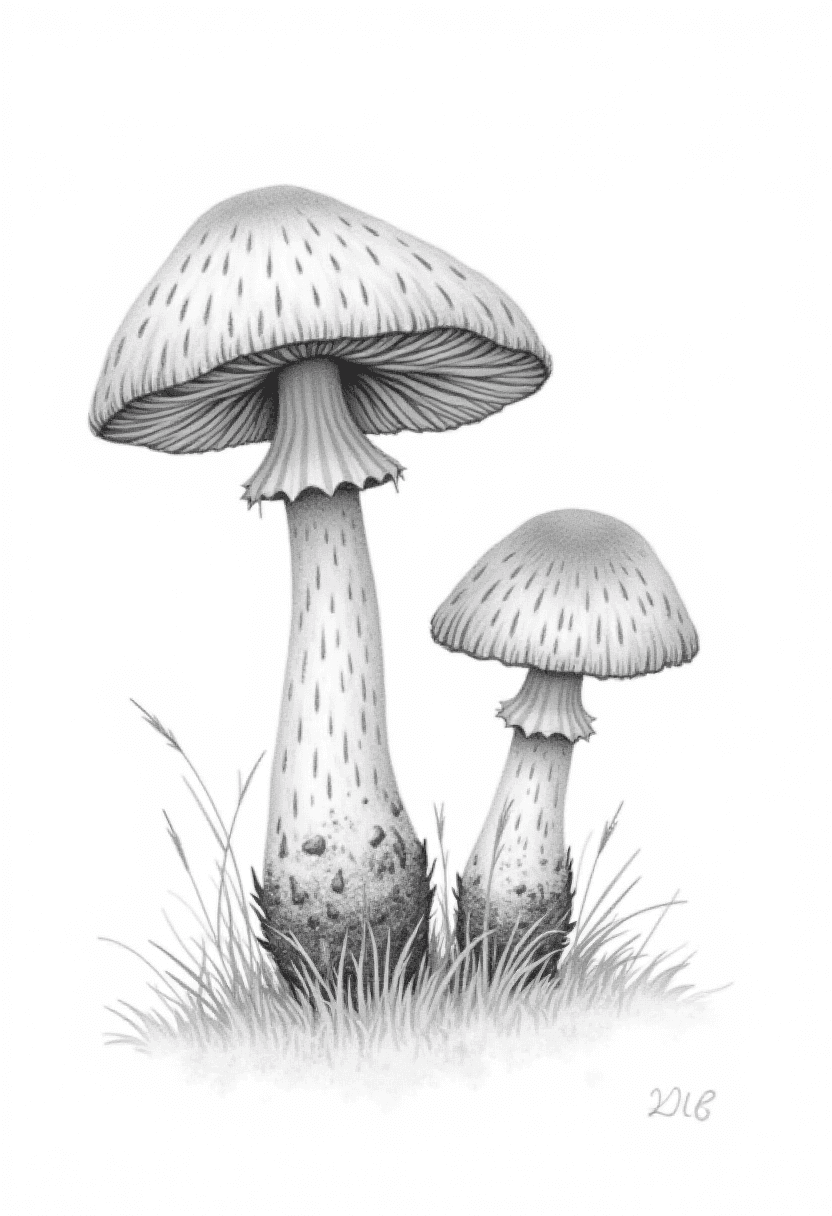 Encyclopedia Drawing of Mushrooms