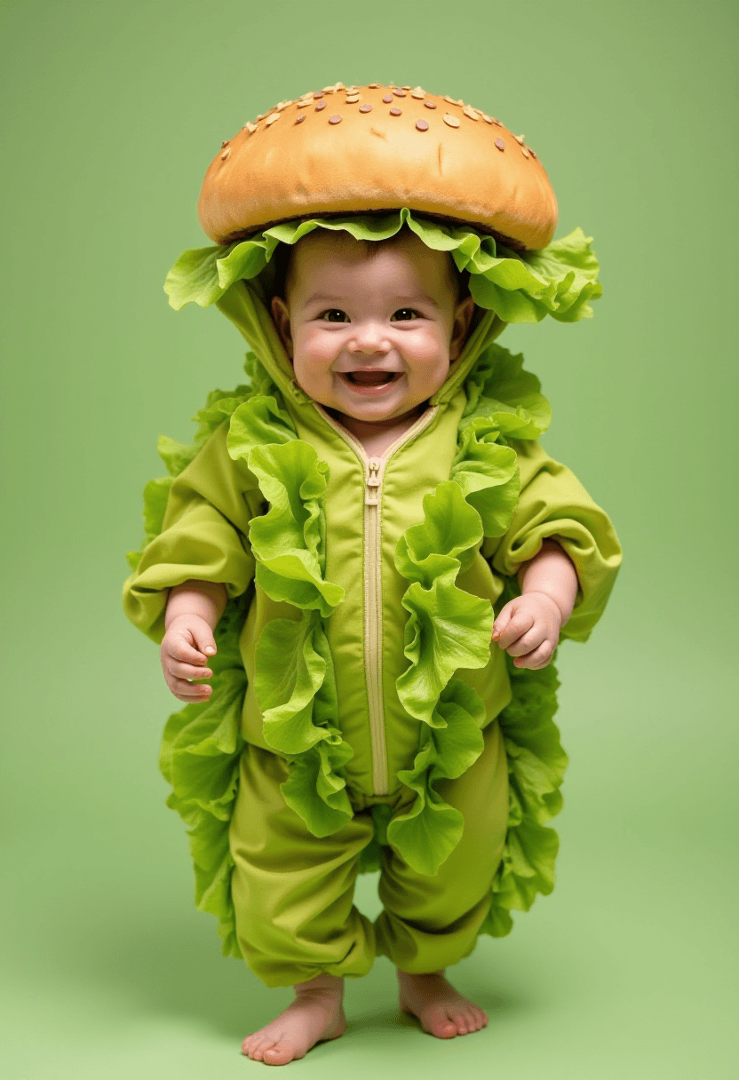 Baby in Lettuce and Hamburger Costume