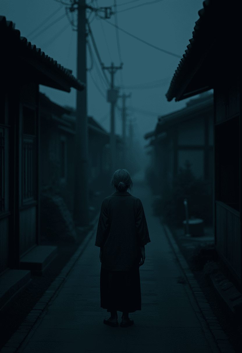 Japanese Woman in Dark Abandoned Village