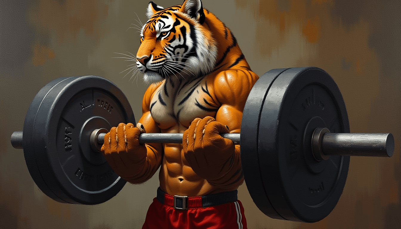 Humanoid Tiger Bodybuilder Gym Scene