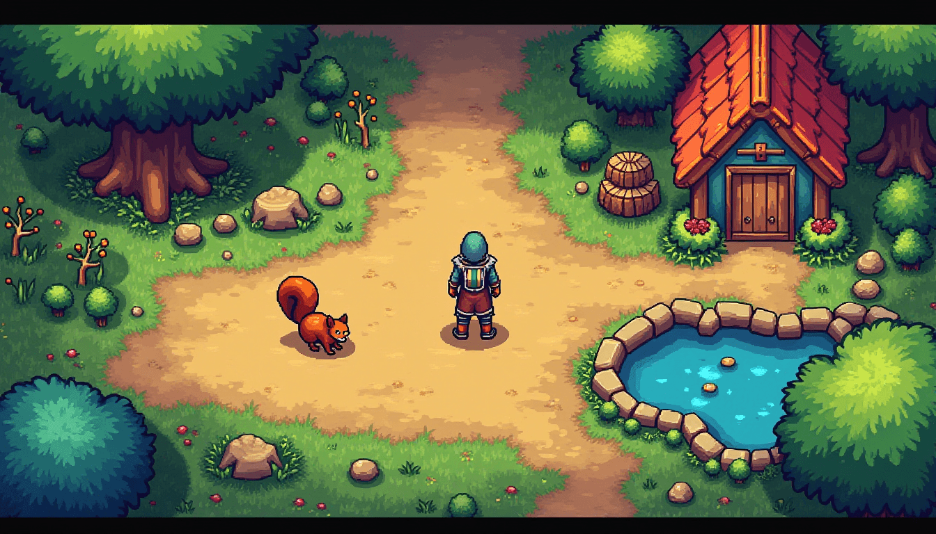 Druid Glade and Farm Scene in 16-Bit Style