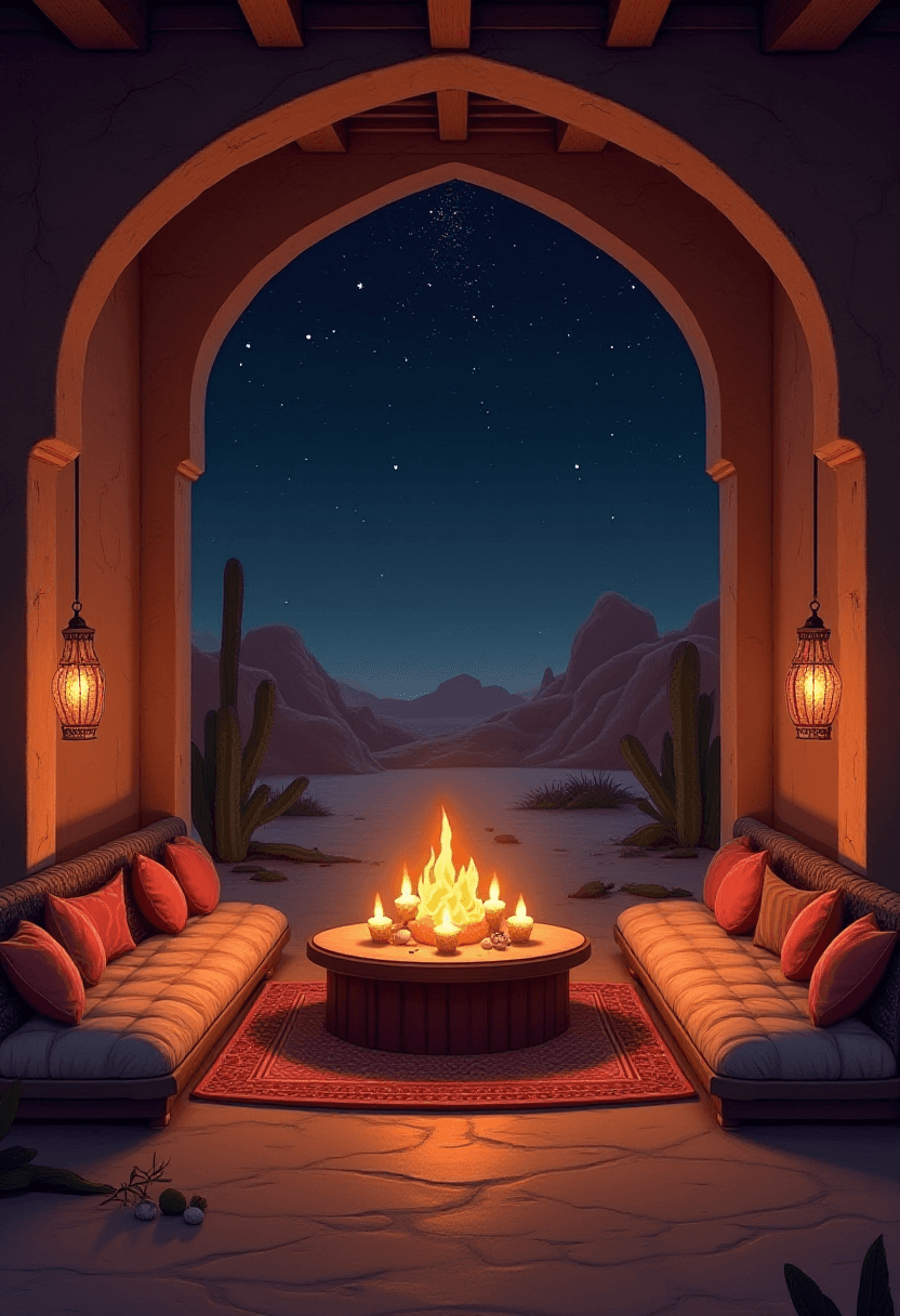 Desert Bar Seating Area in Soft Storybook Style