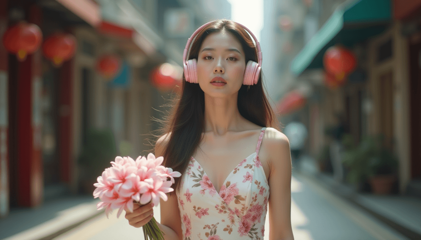 Elegant Korean Woman in Hong Kong Street Scene