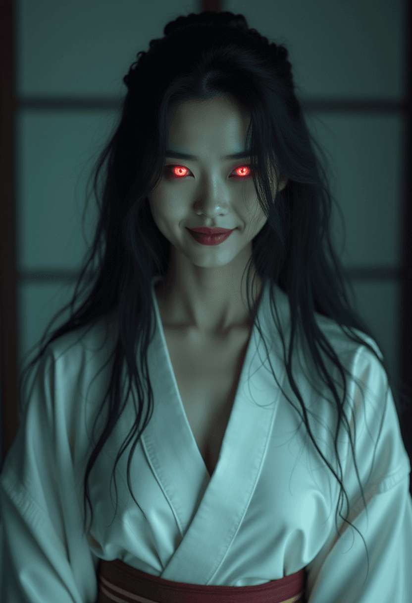 Evil Supernatural Woman in White Kimono