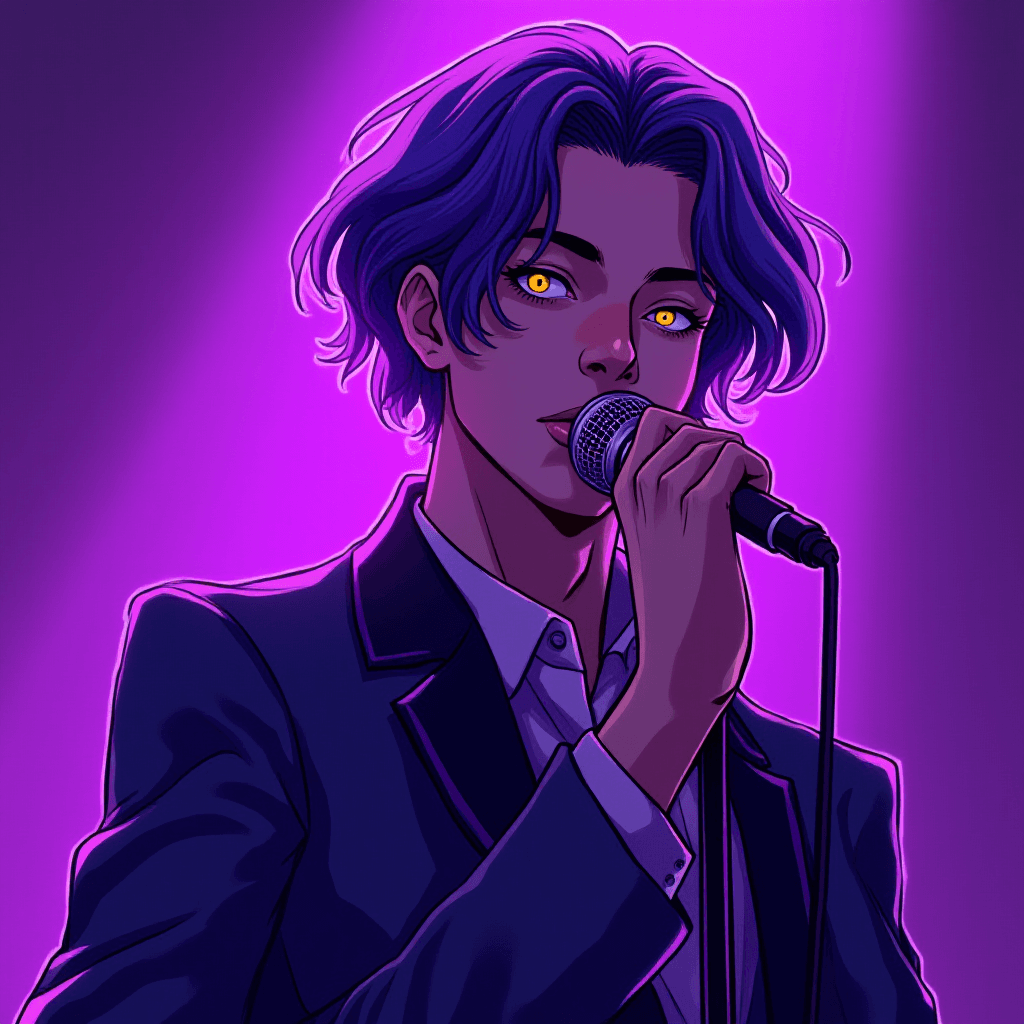 20s Purple-Haired Singer Under Purple Light