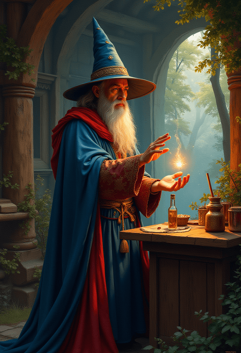 Wizard Doing Magic in the Enchanted Forest