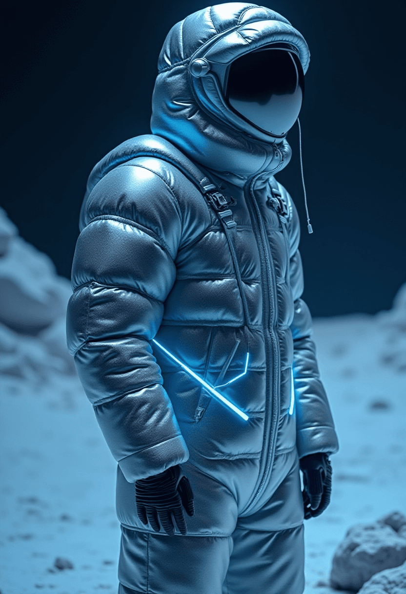 Futuristic Luxury Down Jacket on the Moon