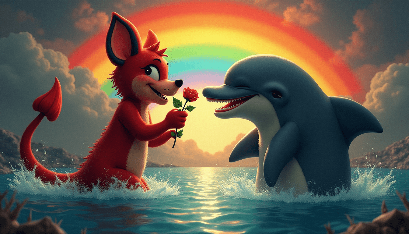 Tasmanian Devil Giving Rose to Dolphin