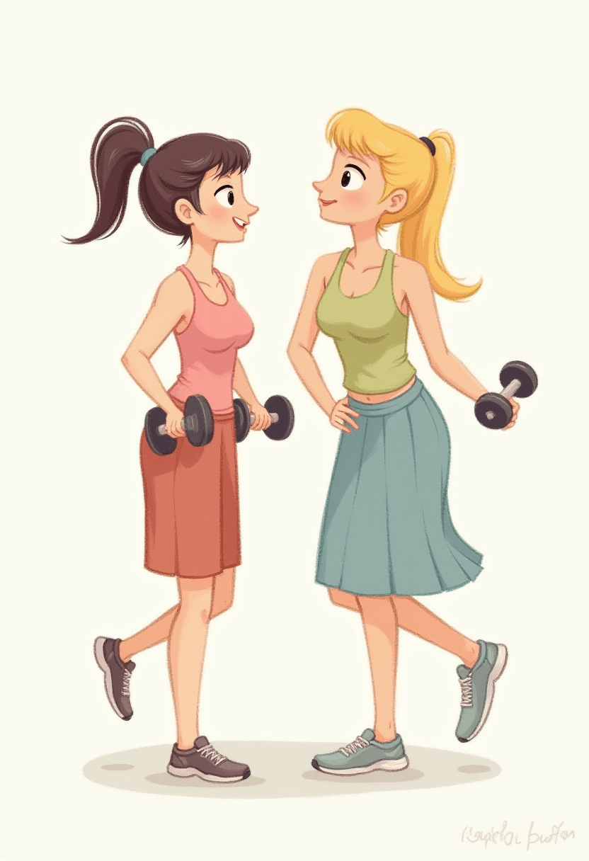 Cartoon Characters Lifting Dumbbells