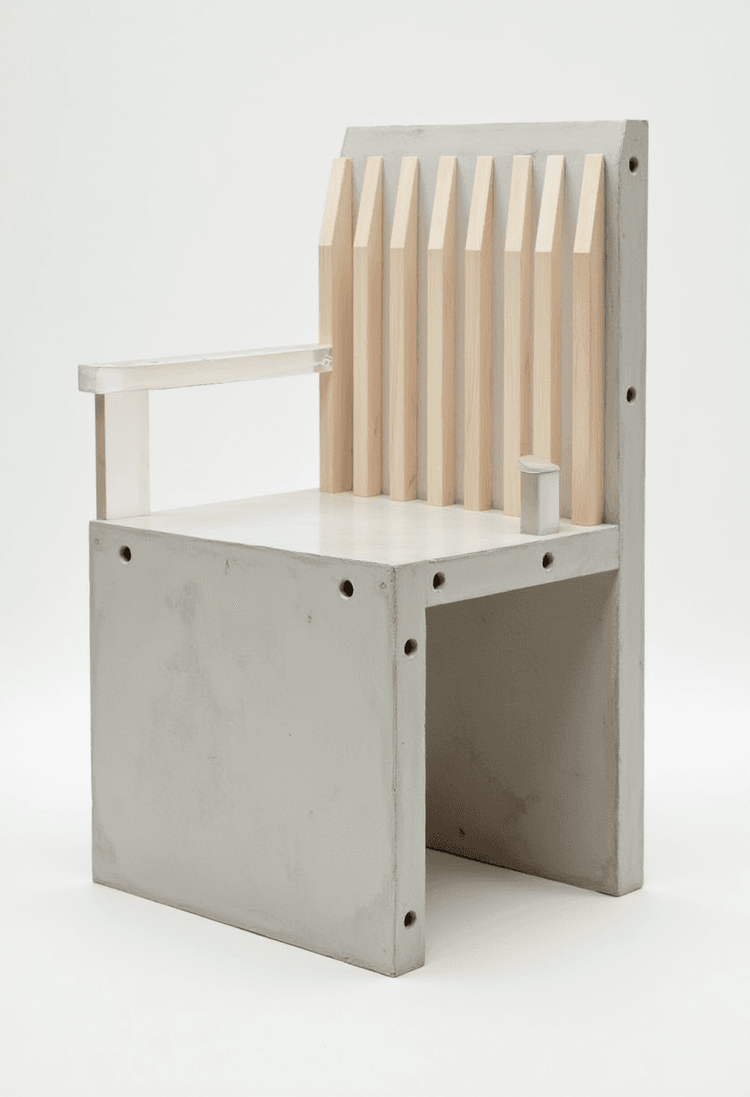 Tadao Ando-Inspired Concrete Chair with Polycarbonate Armrests