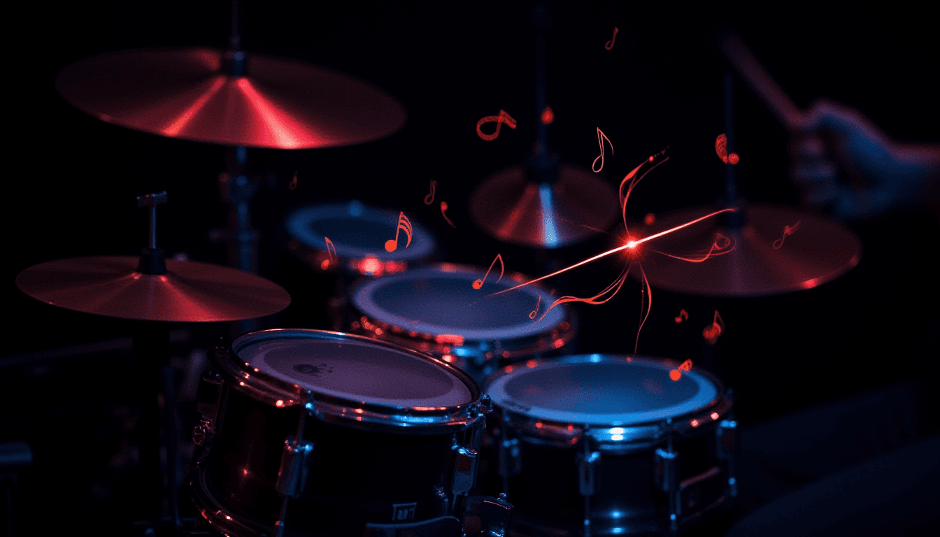 Close-up Drum Kit with Musical Notes