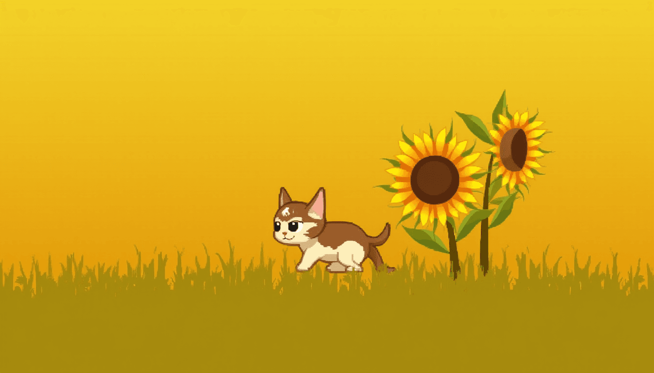 Cute Kitten Playing Hide-and-Seek Behind Sunflowers