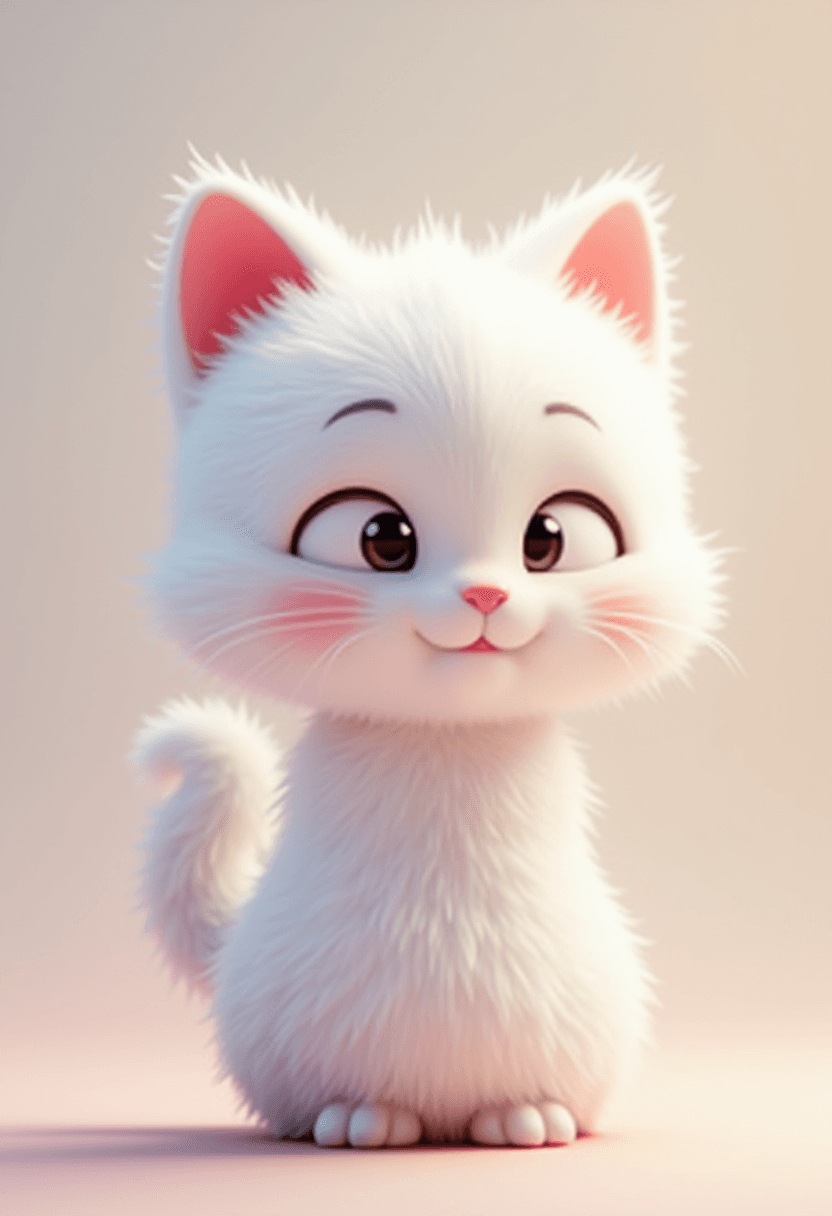 Whimsical 8K 3D Anime White Cat