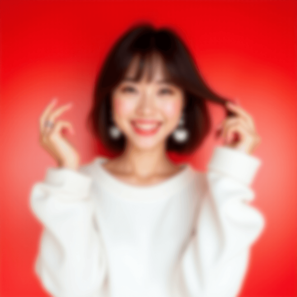 Smiling Japanese Woman in Vivid Red Background