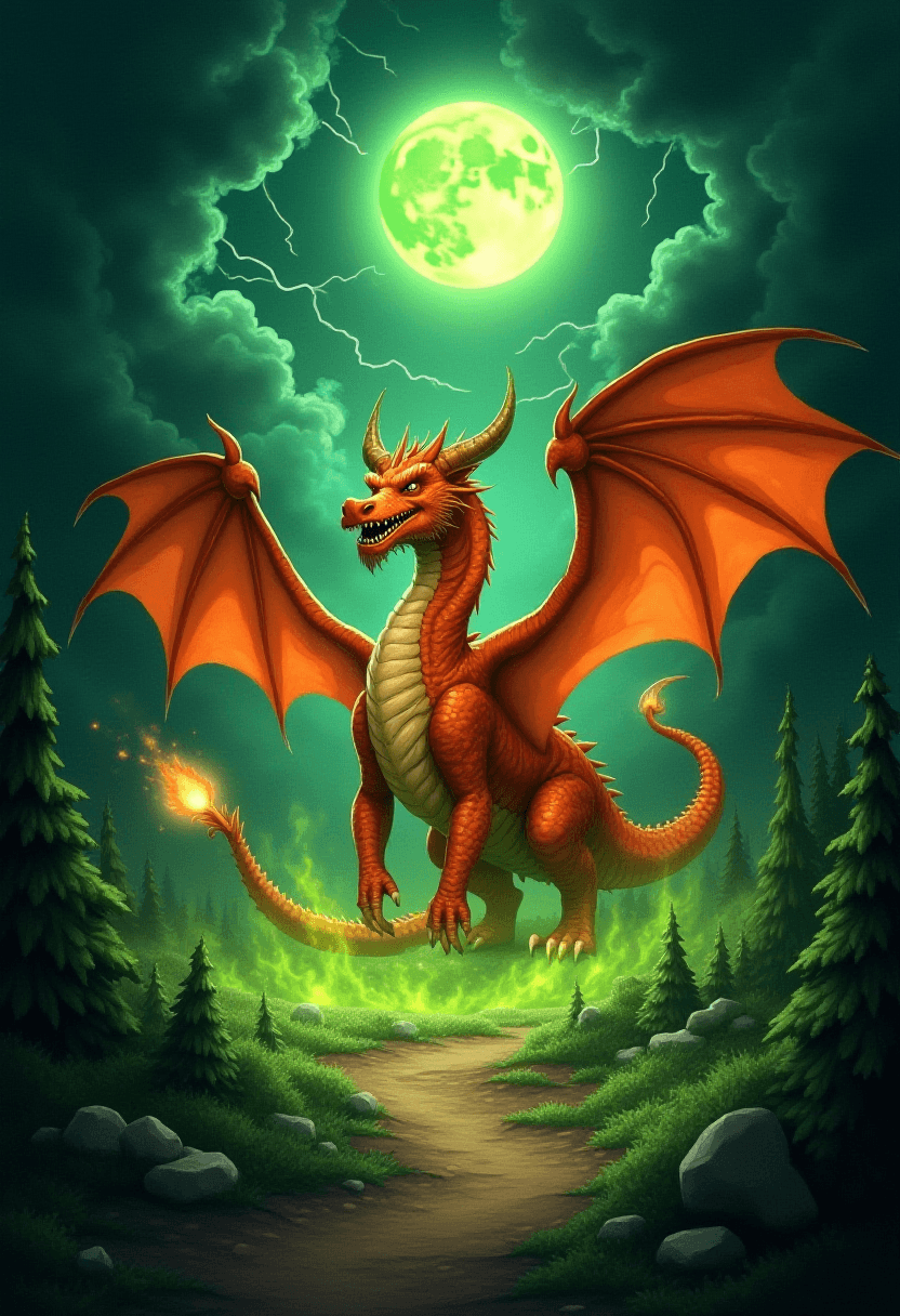 Ferocious Orange Dragon in a Forest