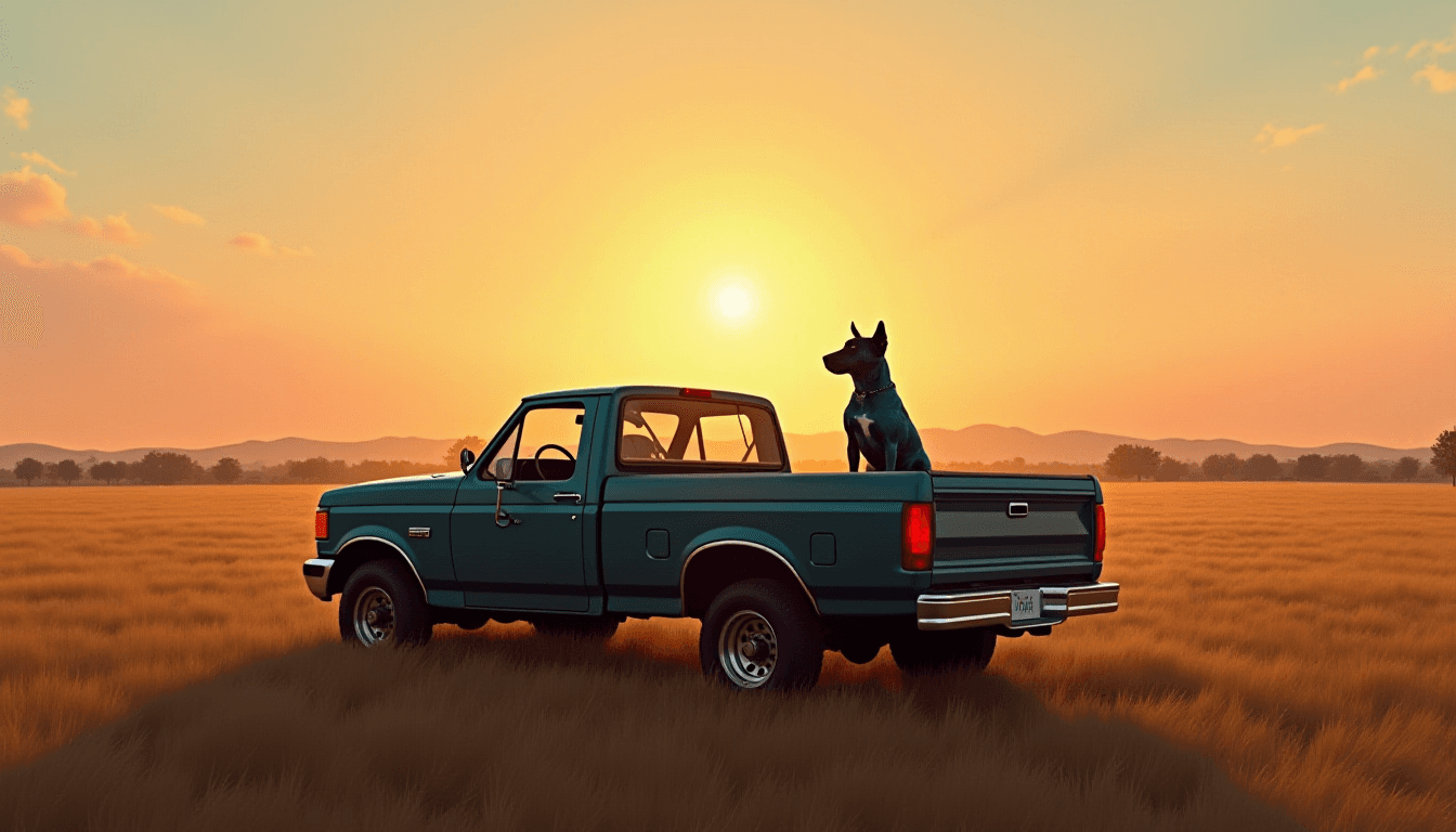 Vintage Ford F-250 in Sunset Hay Field