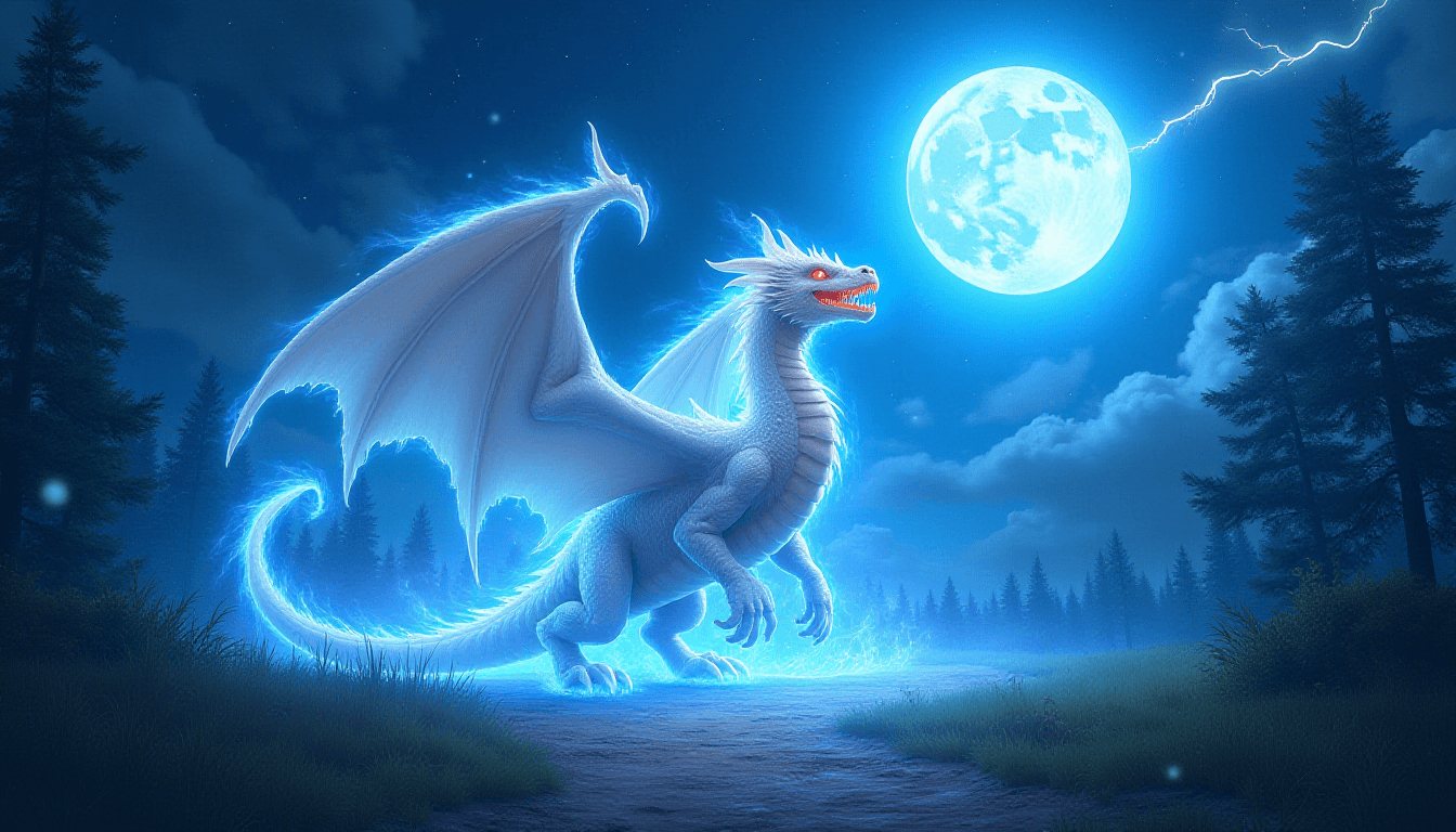 Ferocious White Dragon in Azure Fire