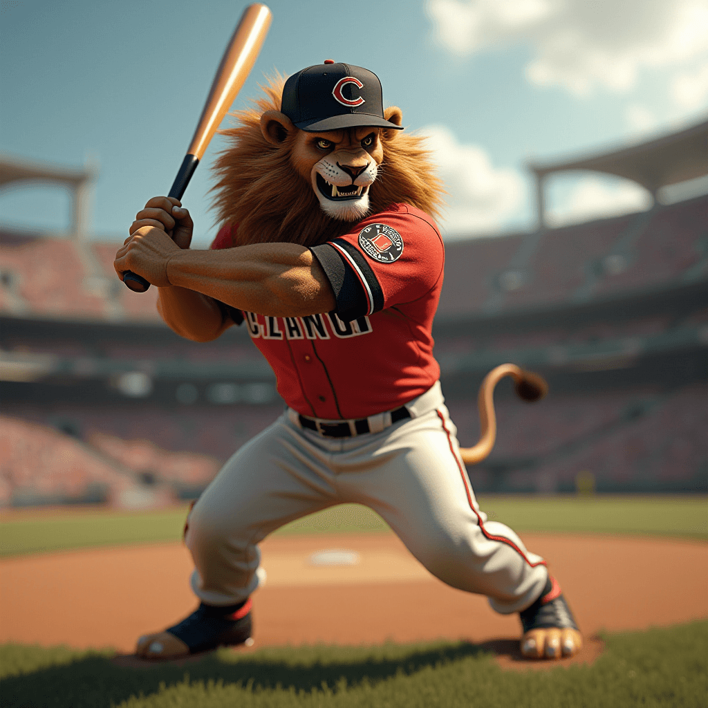 Muscular Lion in Baseball Uniform