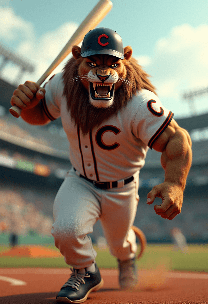 Hypermaximalist Lion in Baseball Gear