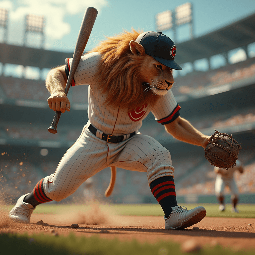 Hypermaximalistic Lion Baseball Scene