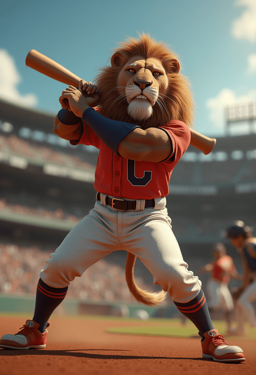 Muscular Lion in Baseball Gear Debates Pirate