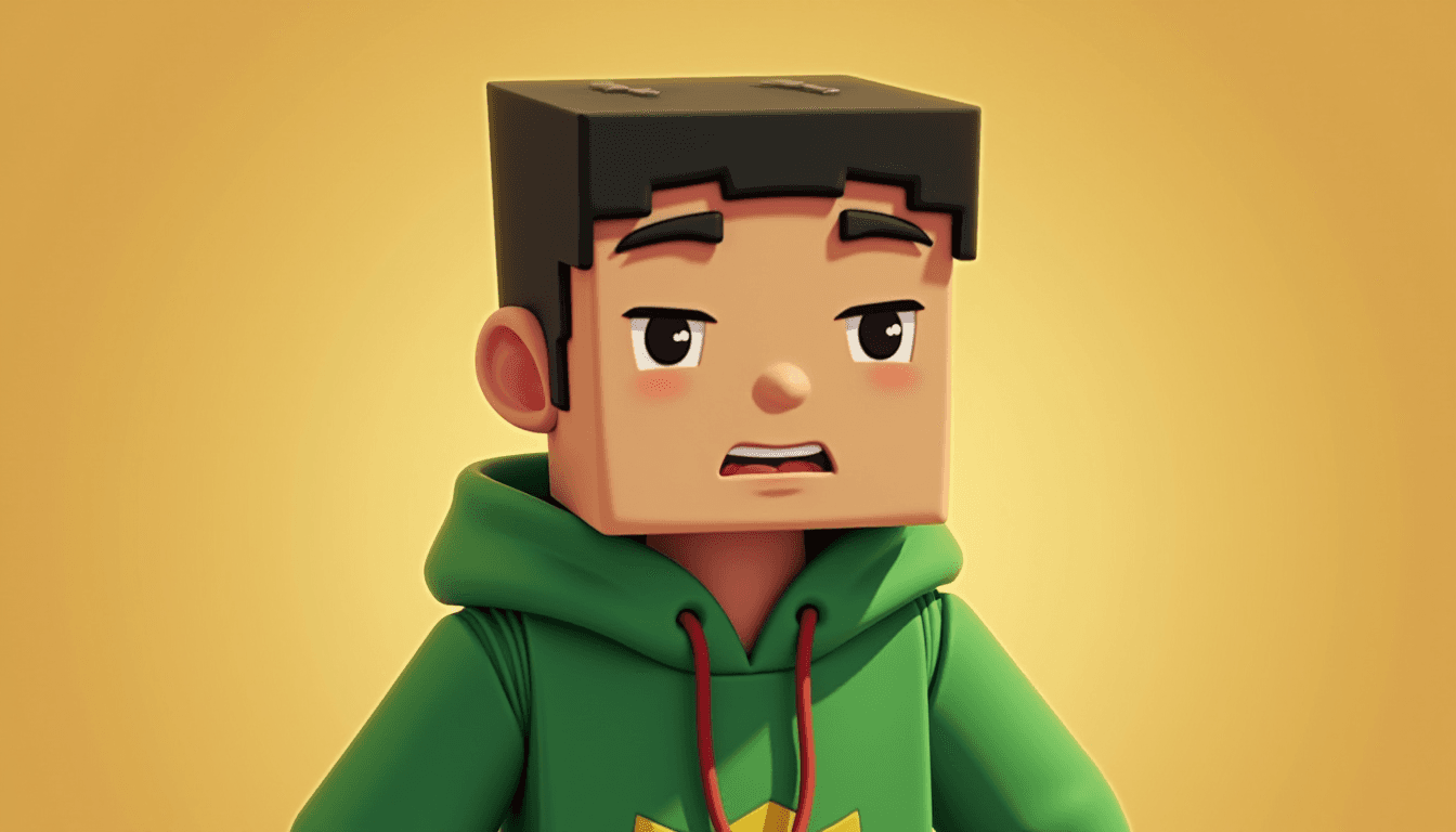 Cartoon Character in Green Hoodie