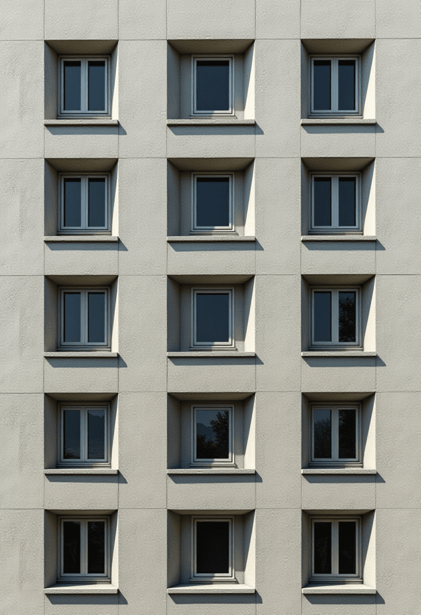 Video Game Building Facade in Brutalist Style