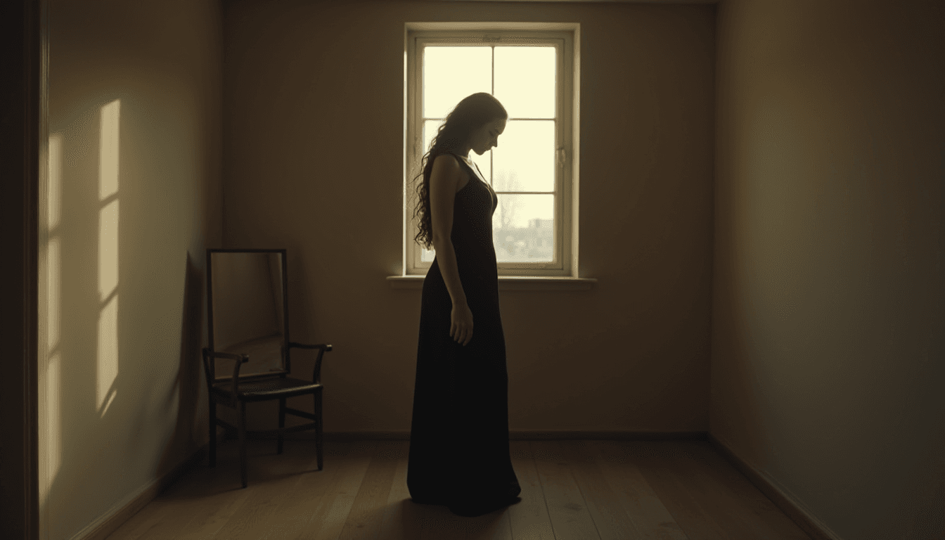 Woman in Black Dress in Empty Room