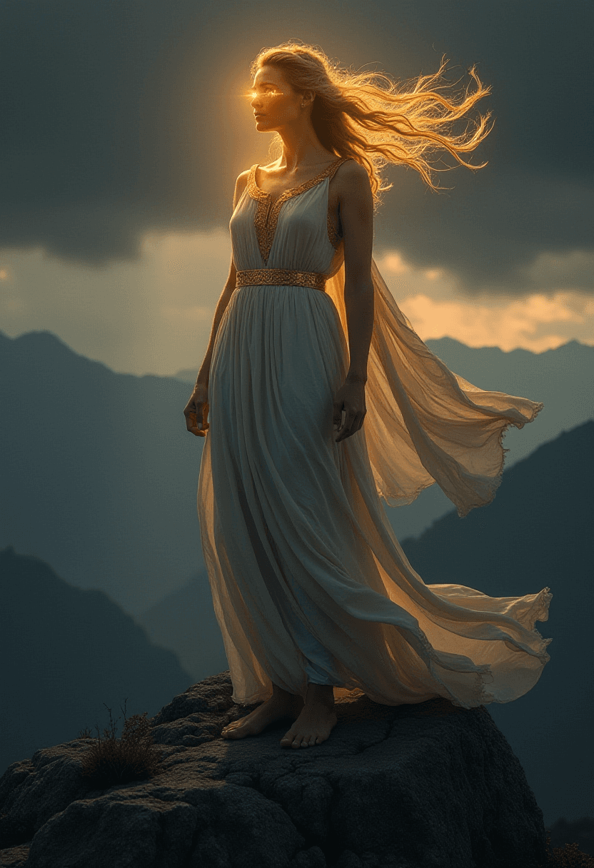 Greek Goddess on Mountain Peak