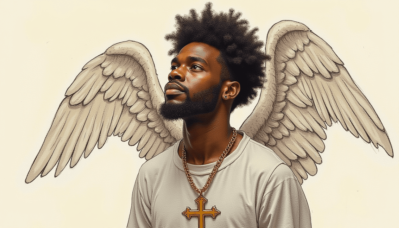 Afro American Angel With Holy Cross Necklace