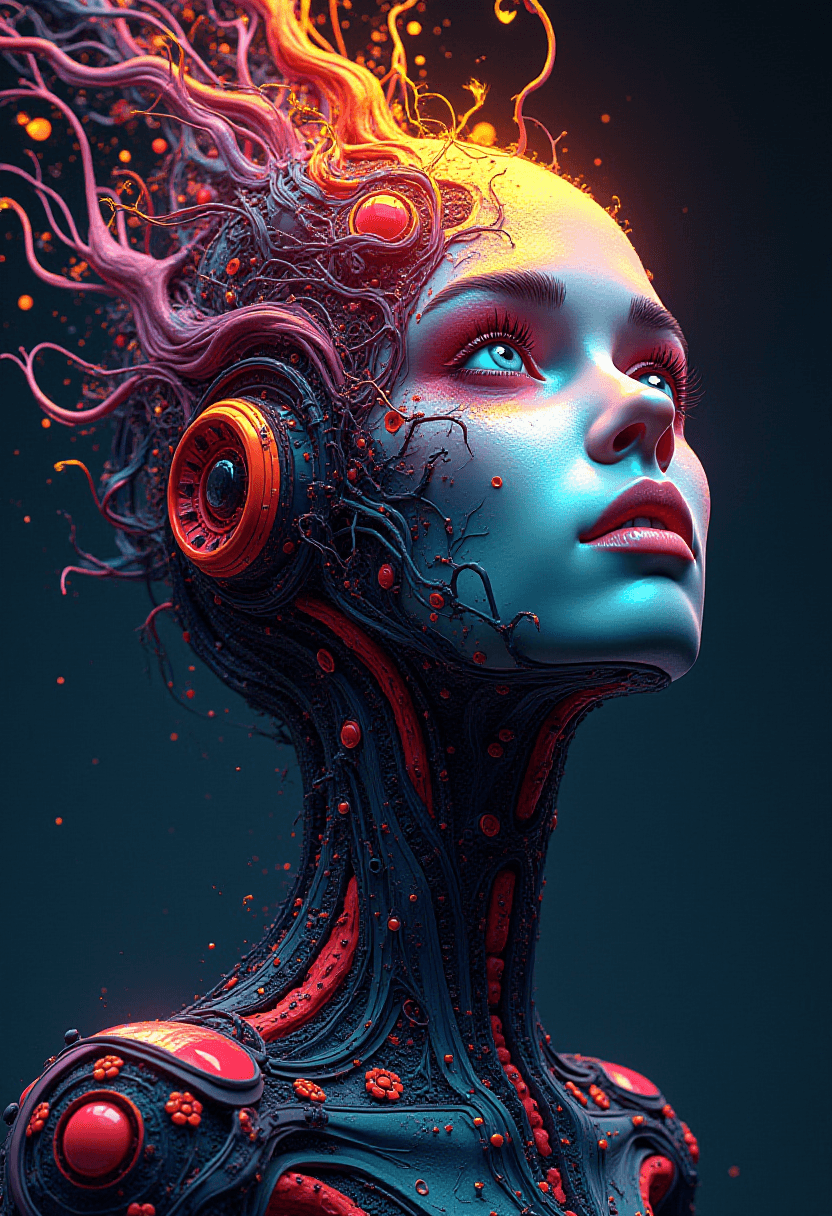 Cybernetic Woman with Melting Head