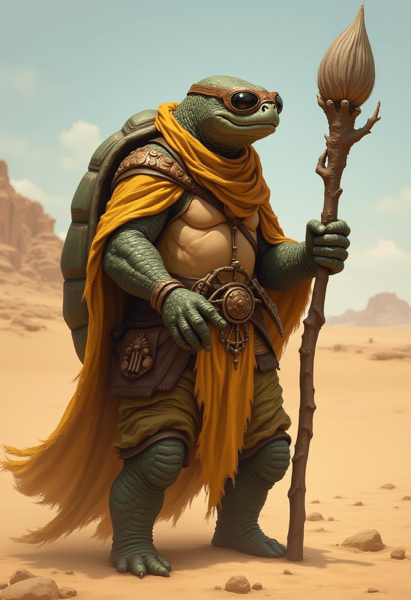 Turtle Humanoid in Desert Setting