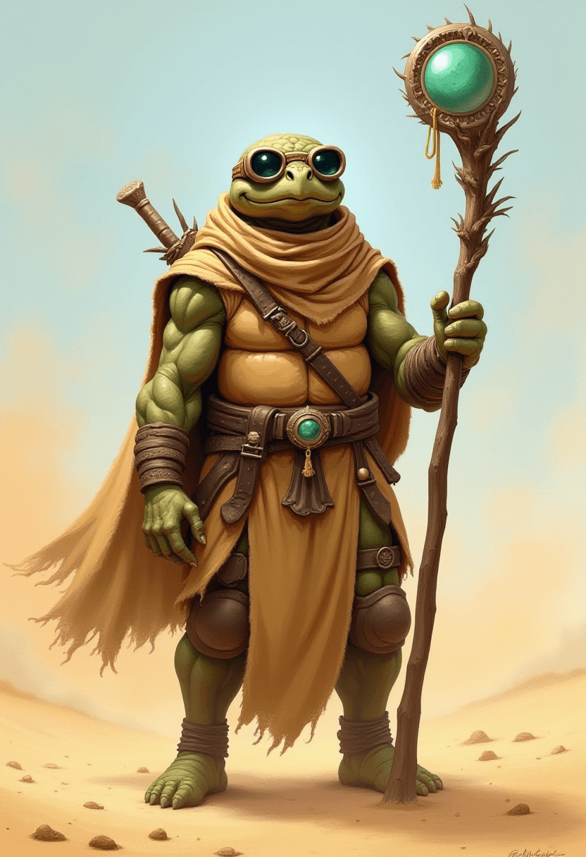 Turtle Humanoid Dnd Character in Desert