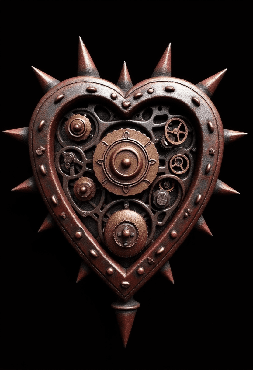 Clockwork Metal Heart in a Black Enclosed Space