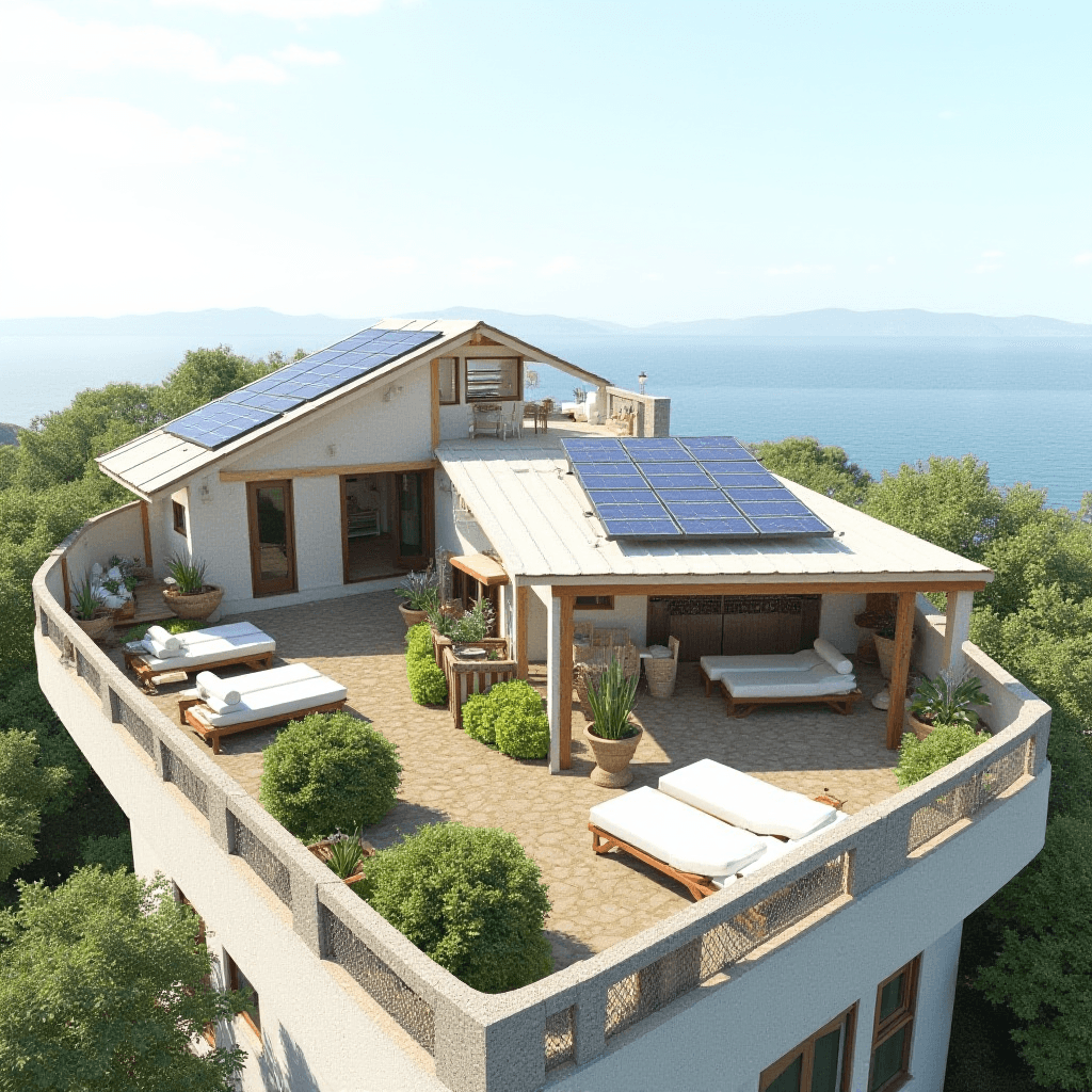 Eco-Friendly Roof Top with Rustic Solar Panels