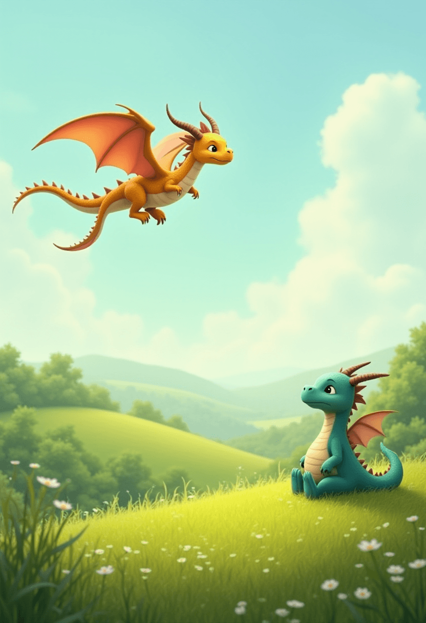 Friendly Dragons in Lush Meadow