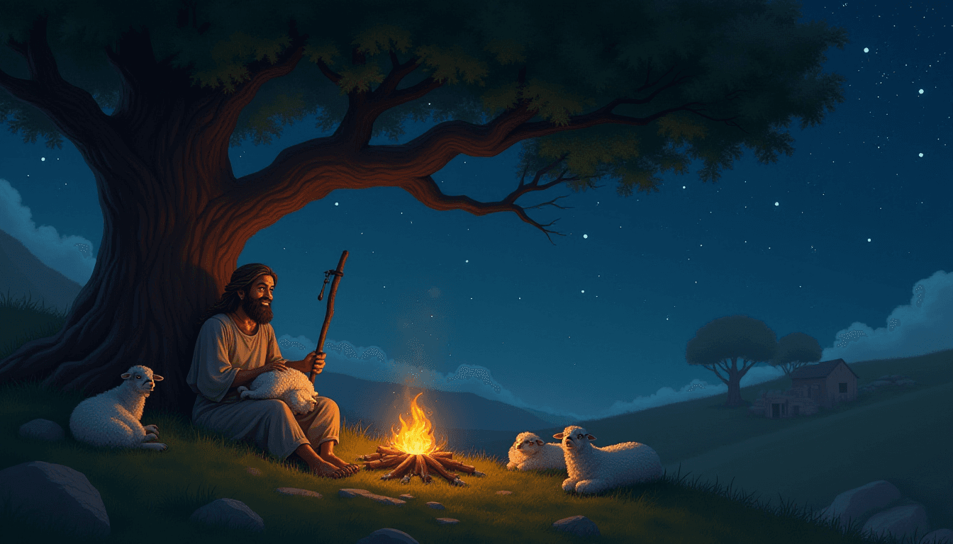 Shepherd Under Starry Tree