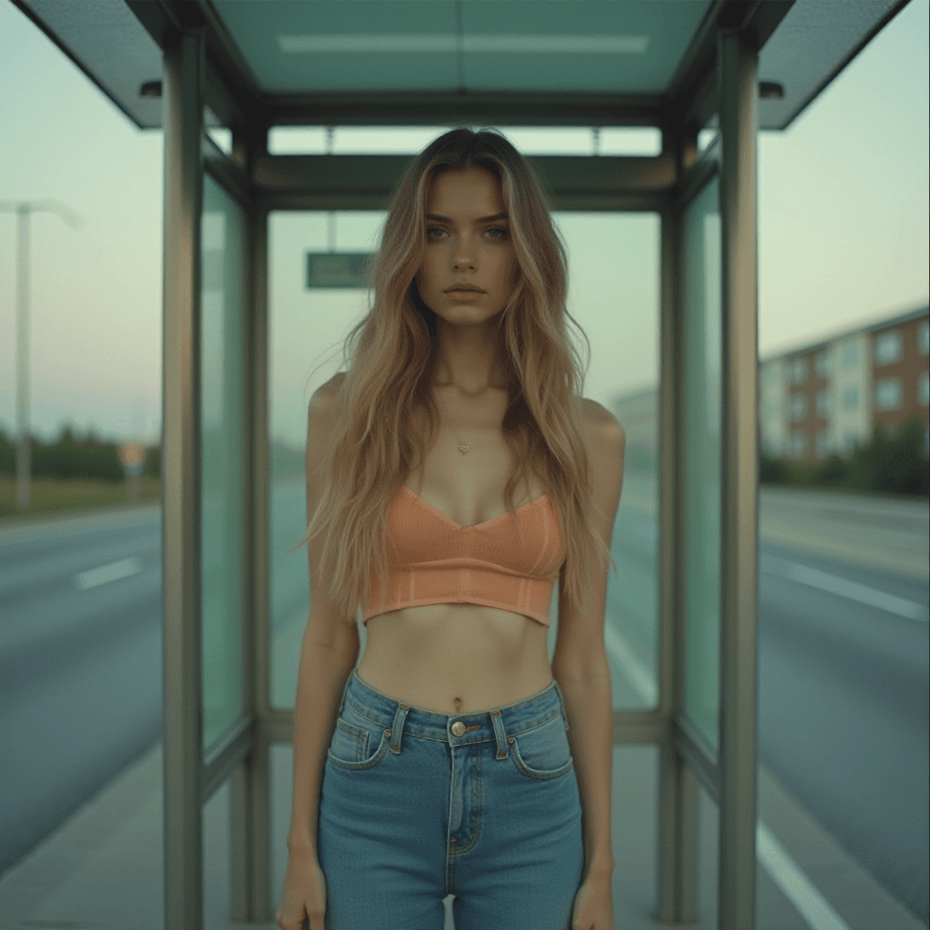 Woman at Bus Stop in Oleg Oprisco Style