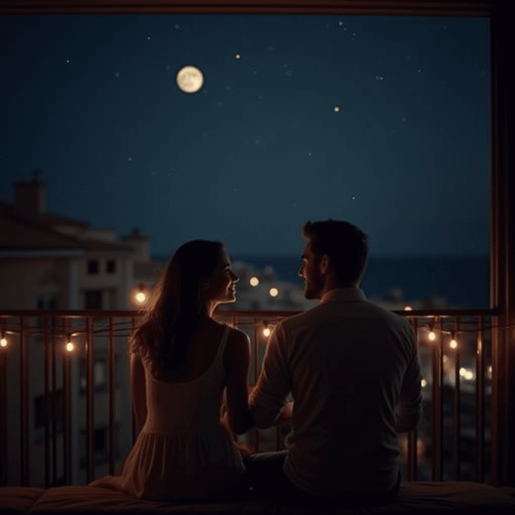 Moonlit Couple in a Charming Balcony