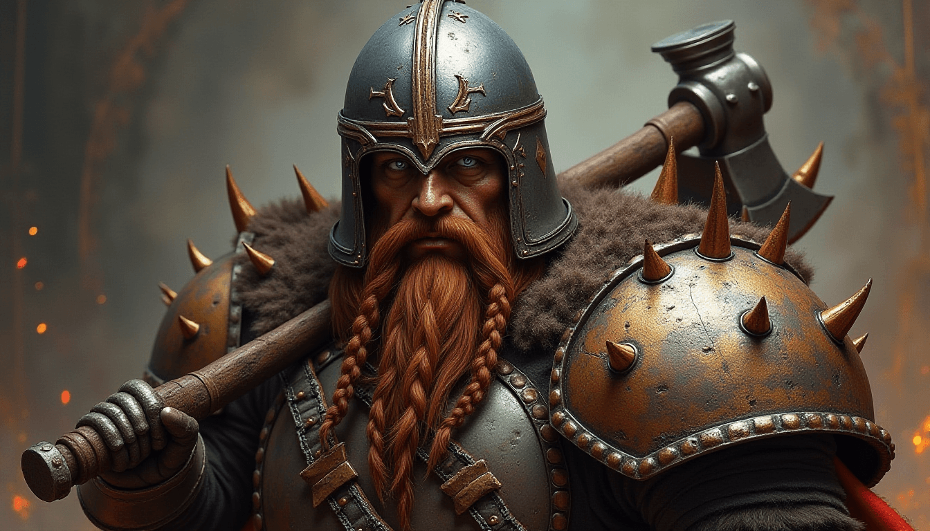 Epic World of Dark Fantasy Helmeted Dwarf Warrior