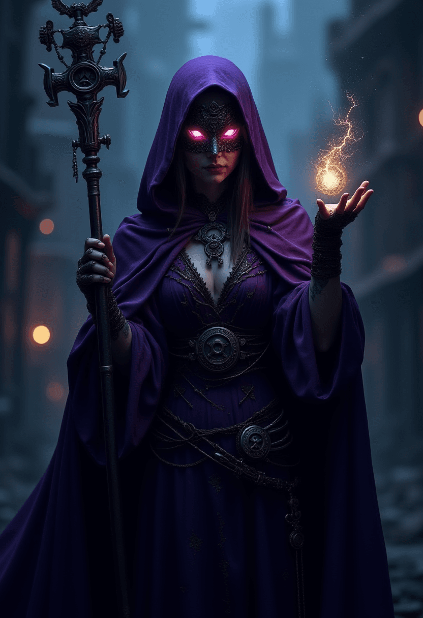 Dungeonpunk Mage Princess in Shadowy Robes