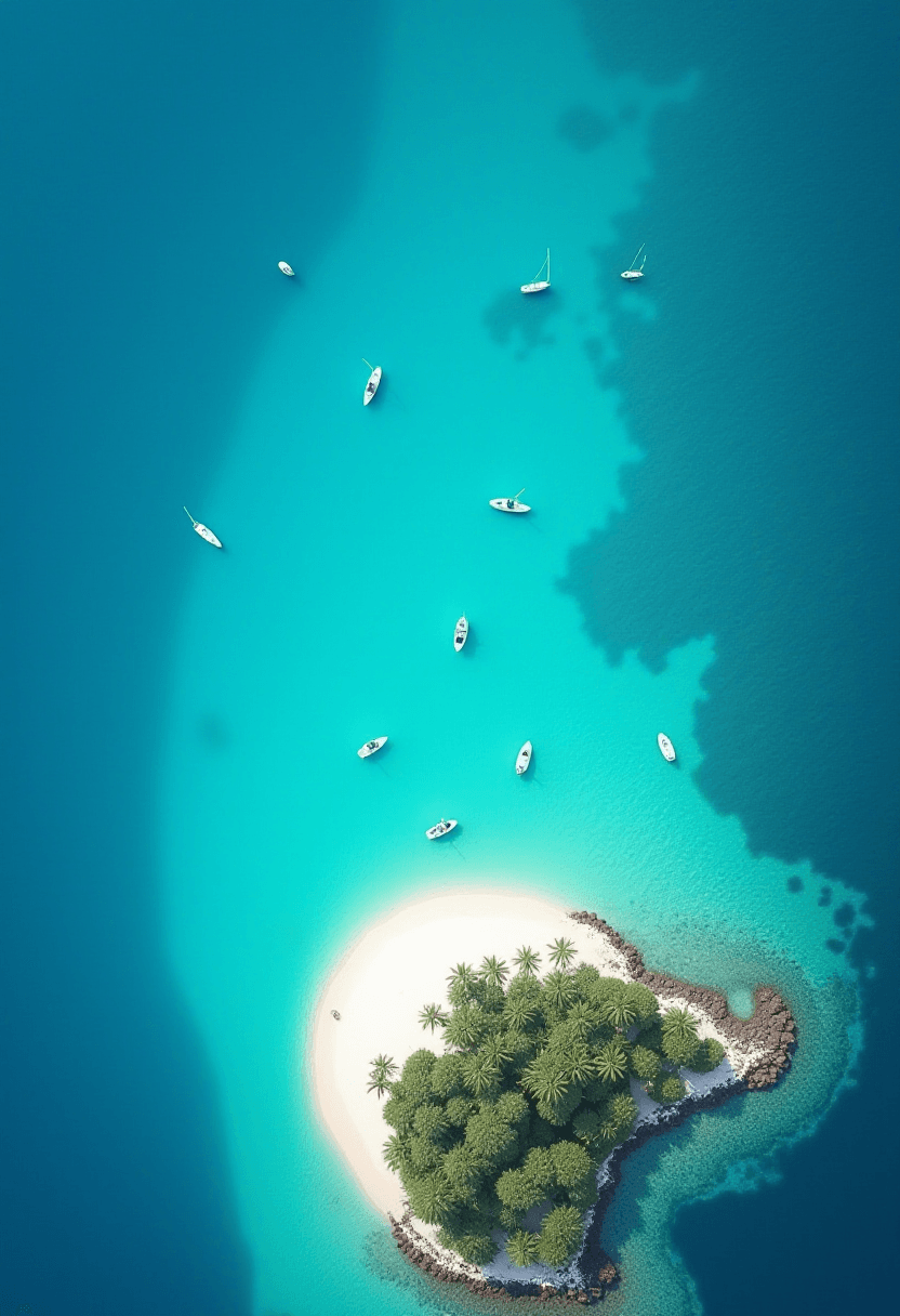 Aerial View of Blues Tones of the Sea