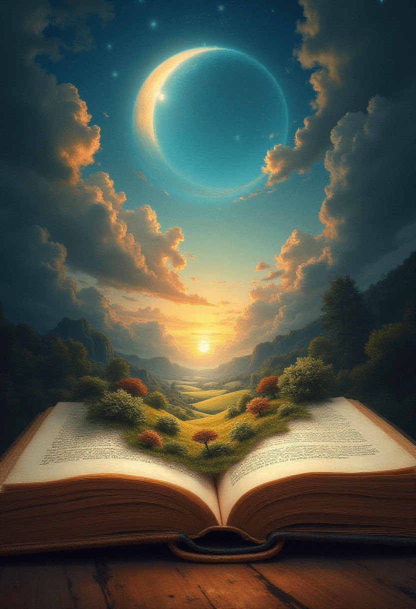 Fantasy Landscape Spills Out of Old Book