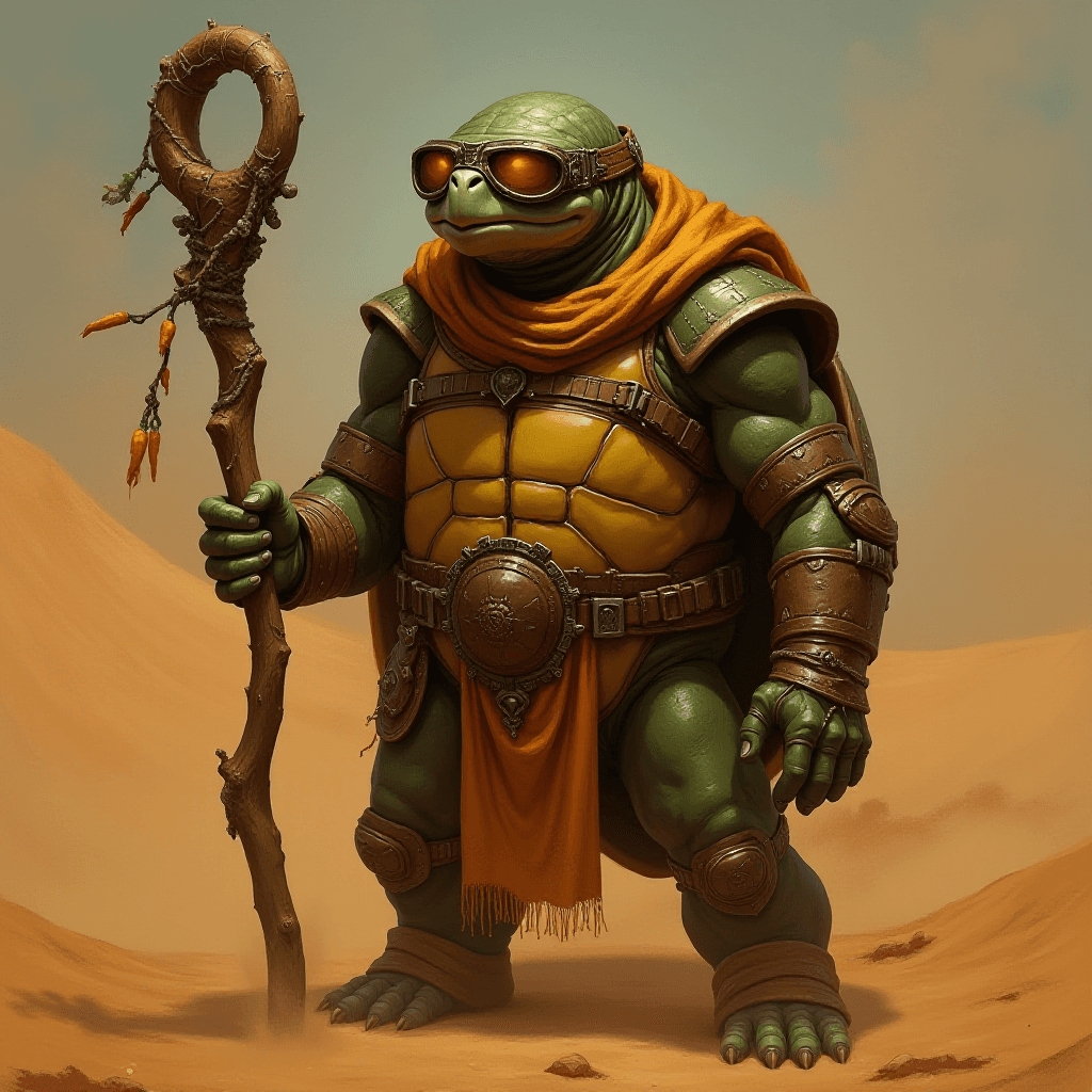 Turtle Humanoid in Desert Setting